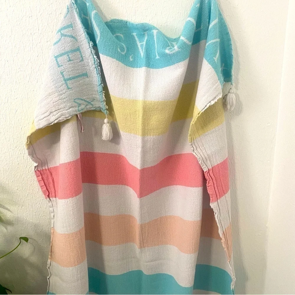 Victoria Secret Throw Beach Blanket 50x60” Peach Pink Yellow Blue 100% Cotton